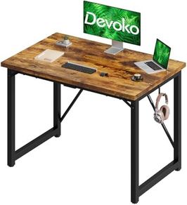 Computer Desk 100 x 50 x 75 cm, Home Office desk, Study Writing Small Desks, Gaming Deske for Home Workstations, Industrial Design Black Desk Metal Frame, Rustic Brown