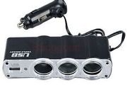 3 Port Triple Socket USB Auto Car Cigarette lighter Charger Adapter Splitter FAST SHIPPING