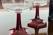 Vintage Luminarc Ruby Red Wine Glass Hexagonal Base Made in France