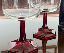 Vintage Luminarc Ruby Red Wine Glass Hexagonal Base Made in France