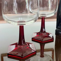 Vintage Luminarc Ruby Red Wine Glass Hexagonal Base Made in France