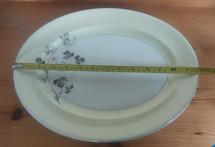 Lovely Vintage Set of Two Matching Graduated Platters by Johnson Bros in a Fabulous Floral and Foliage Pattern on a Lemon Yellow Banding, Priced as a Pair