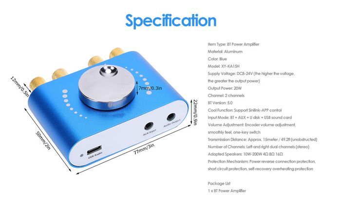 Bluetooth 5.0 10W/15W/20W Stereo Power Amplifier Board Mobile Control APP 12V/24V High Power Digital Amplifier Module DC8-24V