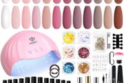Gel Nail Kit with 48W Lamp - 12 Colors Pink Gel Nail Polish Set with Lamp Starter Kit, UV LED Nail Lamp, Glossy &amp; Matte Top and Base Coat, Manicure Tools for Beginner DIY at Home (FREE POSTAGE)