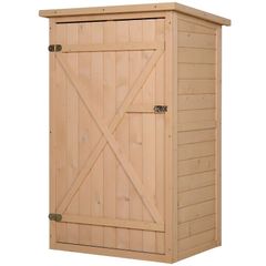 NEW SALE | 75L x 56W x115Hcm Fir Wood Garden Storage Shed w/ Shelves Wood Tone