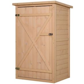 NEW SALE | 75L x 56W x115Hcm Fir Wood Garden Storage Shed w/ Shelves Wood Tone