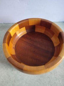 Rare find  CAMBRIDGE WARE Fruit Bowl Retro Mid Century 'The GRANTCHESTER' Patchwork Effect Wooden Bowl 1960s Home Decor Handmade Wooden Bowl Has Label