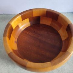 Rare find  CAMBRIDGE WARE Fruit Bowl Retro Mid Century 'The GRANTCHESTER' Patchwork Effect Wooden Bowl 1960s Home Decor Handmade Wooden Bowl Has Label