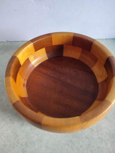 Rare find  CAMBRIDGE WARE Fruit Bowl Retro Mid Century 'The GRANTCHESTER' Patchwork Effect Wooden Bowl 1960s Home Decor Handmade Wooden Bowl Has Label