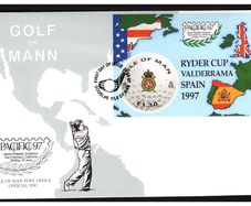 1997 Isle of Man Golf - Ryder Cup Valdererrama Spain 97 Commemorative Stamp Miniature Sheet First Day Cover (FDC)