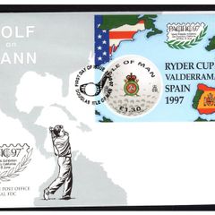 1997 Isle of Man Golf - Ryder Cup Valdererrama Spain 97 Commemorative Stamp Miniature Sheet First Day Cover (FDC)