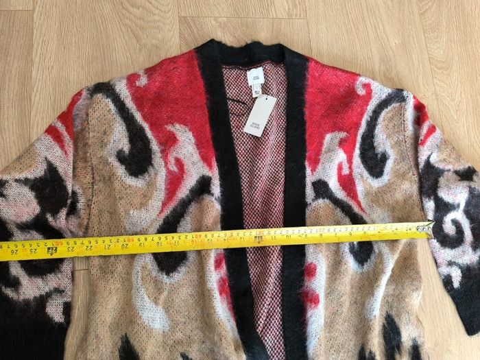 River Island Cardigan L Leopard Print Belted Open Front Red Black Boho Statement NEW good for Party concert