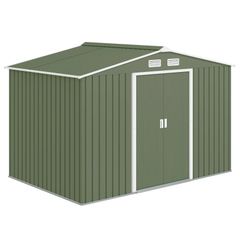 9 x 6ft Garden Metal Storage Shed, Outdoor Storage Tool House with Ventilation Slots, Floor Foundation and Lockable Double Doors, Light Green