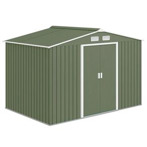 9 x 6ft Garden Metal Storage Shed, Outdoor Storage Tool House with Ventilation Slots, Floor Foundation and Lockable Double Doors, Light Green