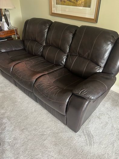 3 seater dark brown leather couch