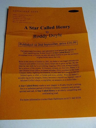 Pre-publication copy of A Star called Henry by Roddy Doyle with advance publicity leaflet