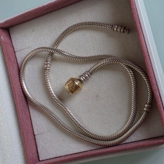 Pandora snake necklace Sterling silver size (40.5cm)gold claps 14k (g585) signs of wear on the clasp please check the all photos