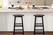 Round Bar Stool Square Leg Vintage Rustic Brown Easy Assembly for Home Kitchen Counter - Set of 2