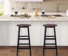 Round Bar Stool Square Leg Vintage Rustic Brown Easy Assembly for Home Kitchen Counter - Set of 2