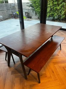 Walnut extendable dinning table and benches