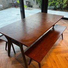 Walnut extendable dinning table and benches