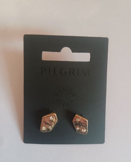 Pilgrim Danish Design Gold Tone Geometric Crystal Detail Stud Earrings New CAN POST