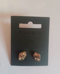 Pilgrim Danish Design Gold Tone Geometric Crystal Detail Stud Earrings New CAN POST