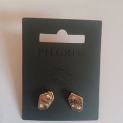 Pilgrim Danish Design Gold Tone Geometric Crystal Detail Stud Earrings New CAN POST
