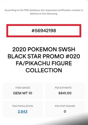 PSA 10 Pikachu Figure Collection Promo SWSH020