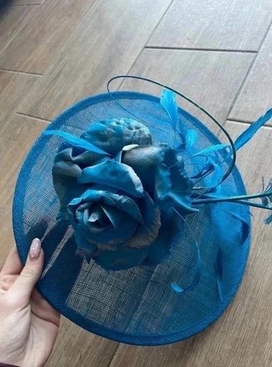 Blue mother of the bride wedding outfit with hat