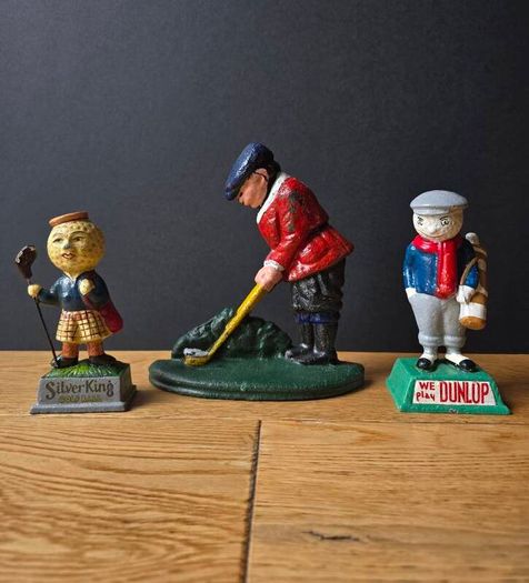 Vintage Cast Metal Golf Figures  Heavy Collectors Pieces  Dunlop  Silver King