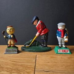 Vintage Cast Metal Golf Figures  Heavy Collectors Pieces  Dunlop  Silver King