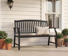 Metal Garden Bench, Park Bench with Backrest & Armrest, Reclining Bench Retro Style for 2-3 Seater, Garden Furniture Benches for Garden, Park, Balcony (Black)