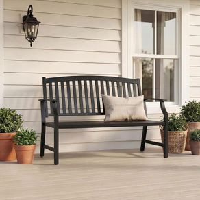Metal Garden Bench, Park Bench with Backrest & Armrest, Reclining Bench Retro Style for 2-3 Seater, Garden Furniture Benches for Garden, Park, Balcony (Black)