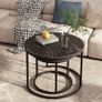 Round Coffee Tables, Set of 2 End Table, Nesting Tables, Side Table with Metal Frame for Living Room/Bedroom/Balcony/Office/Apartment, Diameter 23.6/15.7 IN (Black Frame, Black Wood Marble Finish Top Image 8