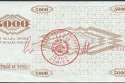 Bosnia &amp; Herzegovina | 5000 Dinara | 1992 | P.9g | Xf+