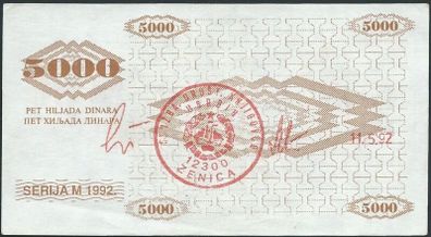 Bosnia & Herzegovina | 5000 Dinara | 1992 | P.9g | Xf+