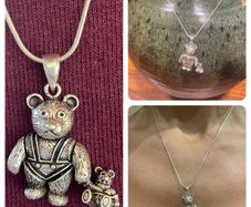 Vintage 925 Solid Sterling Silver Articulated Poseable Teddy Bear Pendant Necklac