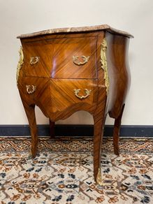 FLASH SALE! Was 450 now 375 !! Fabulous French Mahogany Bombe Commode, Chest of Drawers w. Marble Top