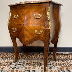FLASH SALE! Was 450 now 375 !! Fabulous French Mahogany Bombe Commode, Chest of Drawers w. Marble Top
