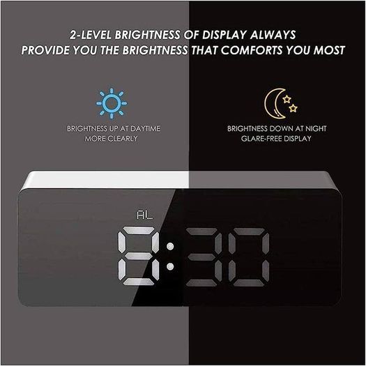 Mirror Alarm Clock, Digital Alarm Clock 3" LED Display with Light Sensing Dimming Mode, Snooze, Adjustable Brightness, Bedside Clock for Bedroom Living Room Home Decor (FREE SHIPPING)