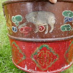 Antique Hand Made Hand Painted Wood Bucket