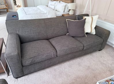 Pair of Crate & Barrel Grey Sofas One with Pull-Out Sofa Bed Good Condition