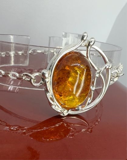 Silver bracelet Amber Solitaire Bracelet A Piece of Ancient Sunlight