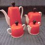 Vintage Art Deco Orange - White Pottery Coffee / Teapot  Set Image 9