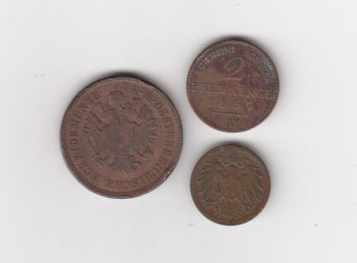 Germany,& Austria 4 Kreuzer 1861, 3 x coins (No: 384)