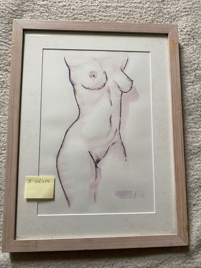 framed nude watercolour drawing signed