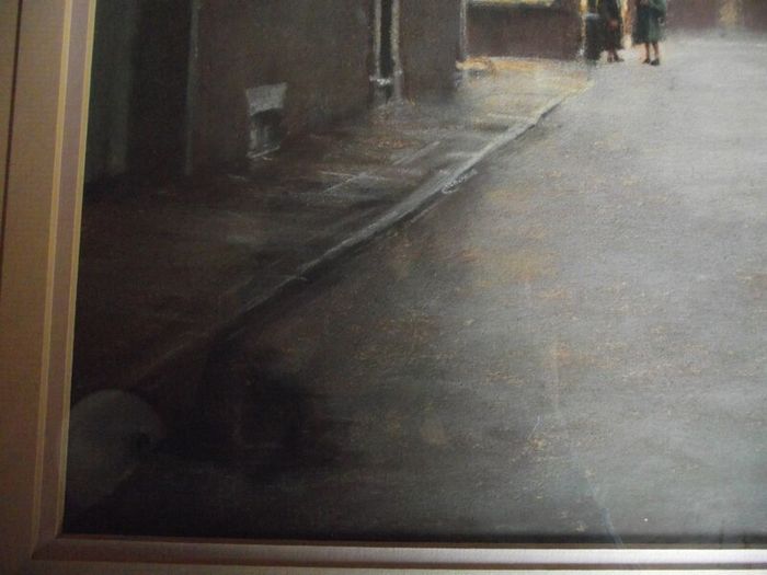 Marc Grimshaw - Original Pastel of - Children In A Rainy Street - Signed