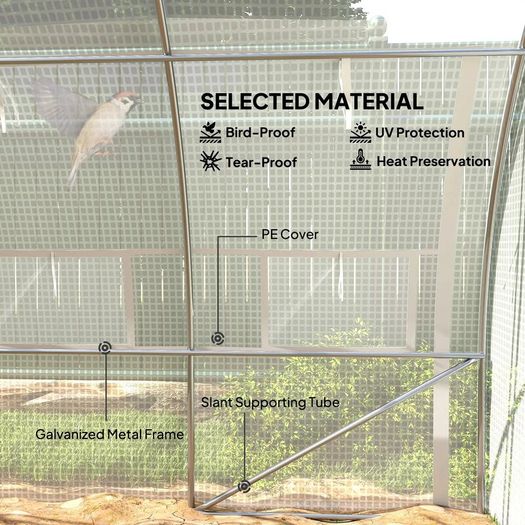 4 x 3 x 2 m Polytunnel Greenhouse w/ Roll-up Side Walls, Steel Frame Walk-in Grow House Tent w/ Zippered Door and 8 Windows and Reinforced Cover