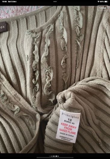 cardigan khaki principle ribbed cardigan with frill detail sizev12